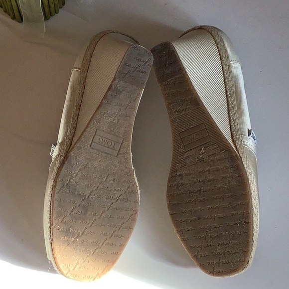 TOM’S Women’s Wedding Wedges Satin/Cream Peep Toe - Picture 9 of 9